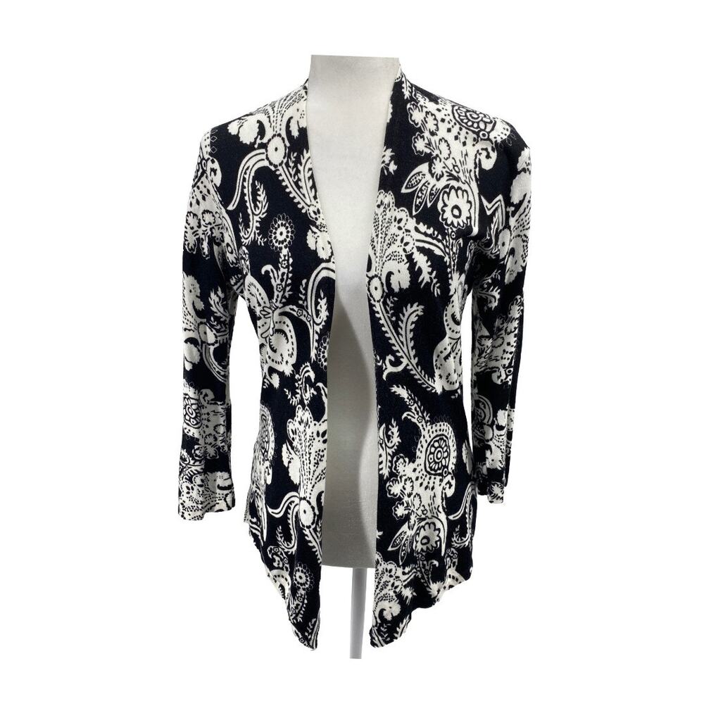 Cache Women Black White Paisley Open Front Cardigan Medium